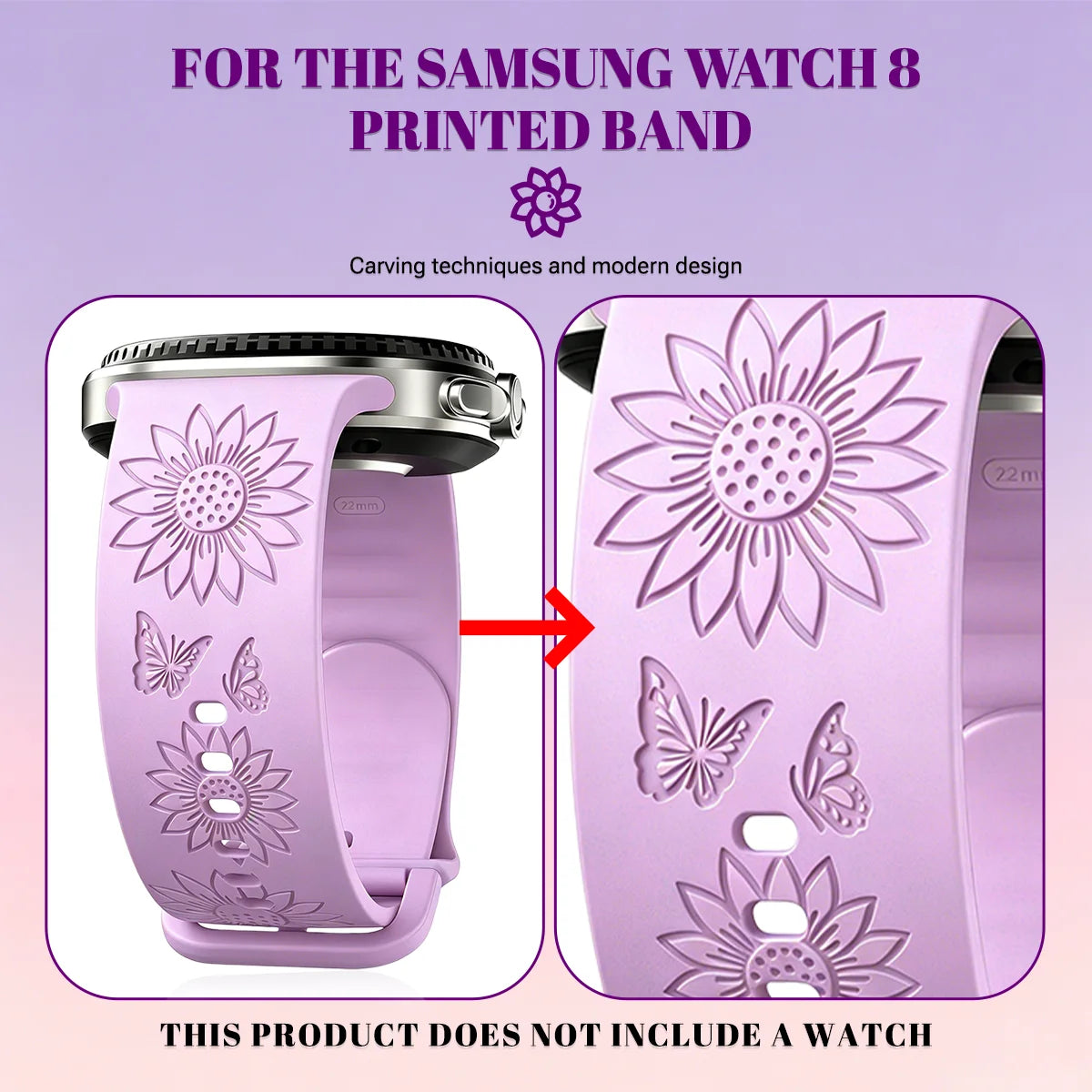 Cinturino in silicone per Samsung Galaxy Watch 8/9, 44 40 mm, incisione a girasole, cinturino Galaxy Watch 8 Classic 46 mm