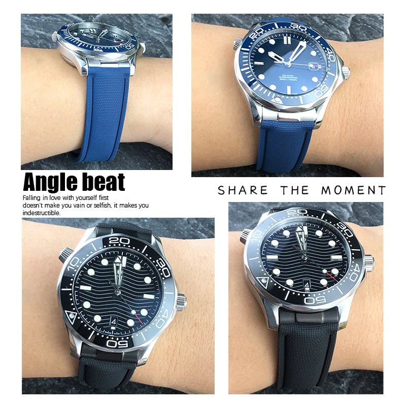 Cinturino per orologio flessibile in gomma fluorurata FKM di alta qualità, 20/21 mm, cinturino per orologio da immersione per Omega Aqua Terra Seamaster 300 Rolex GMT Submariner