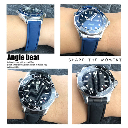 Cinturino per orologio flessibile in gomma fluorurata FKM di alta qualità, 20/21 mm, cinturino per orologio da immersione per Omega Aqua Terra Seamaster 300 Rolex GMT Submariner