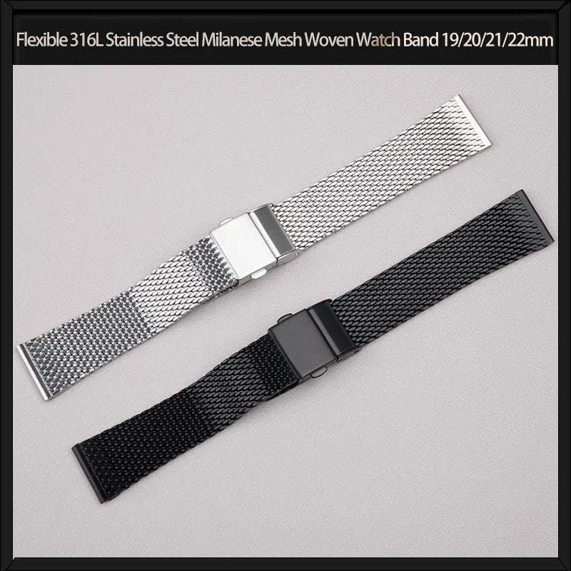 Cinturino per orologio flessibile in acciaio inossidabile 316L, 19/20/21/22mm, per Rolex Omega IWC Breitling Citizen Seiko Tissot, bracciale a maglia milanese