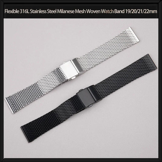 Cinturino per orologio flessibile in acciaio inossidabile 316L, 19/20/21/22mm, per Rolex Omega IWC Breitling Citizen Seiko Tissot, bracciale a maglia milanese