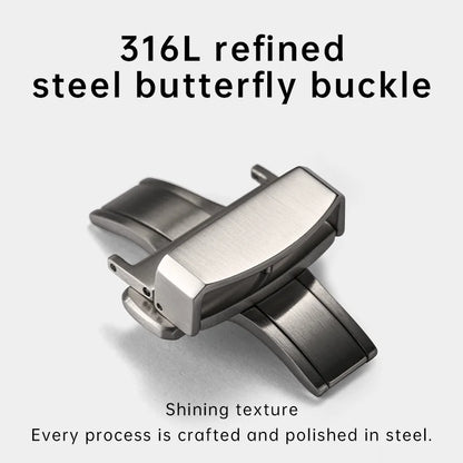 Fibbia a farfalla per orologio Maikes in acciaio inossidabile 316L da 18 mm e 20 mm, cinturino in pelle