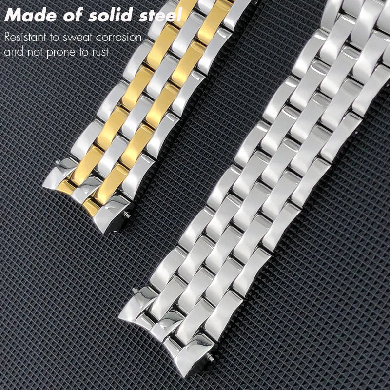 Cinturino per orologio da 18 mm in acciaio inossidabile con estremità curva per MIDO BARONCELLI M007 M007207A, bracciale in metallo massiccio color oro rosa argento da donna