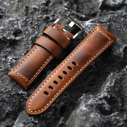 Cinturino per orologio da uomo fatto a mano in pelle bovina, strato superiore, beige, vintage, 20mm, 22mm, 24mm, struttura in bronzo morbido e ispessito