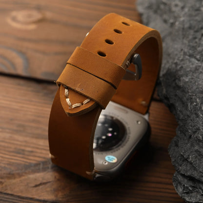 Cinturino in vera pelle bovina premium fatto a mano, vera pelle blu e gialla compatibile con Apple Watch 49MM 46MM 45MM 44MM Ultra S13