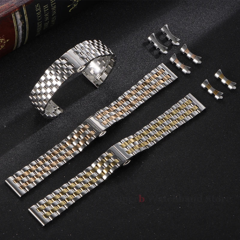 Edelstahlarmband 12/14/16/18/19/20/21/22 mm für Tissot-Uhren mit gebogenem Anstoß, universelles Seiko-Armband mit Schmetterlingsschließe