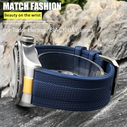 Bracelet de montre en caoutchouc fluoré FKM à dégagement rapide, 20mm 22mm, pour Tudor Black Bay 1958 Heritage, bracelet de montre souple, lien d'extrémité en métal