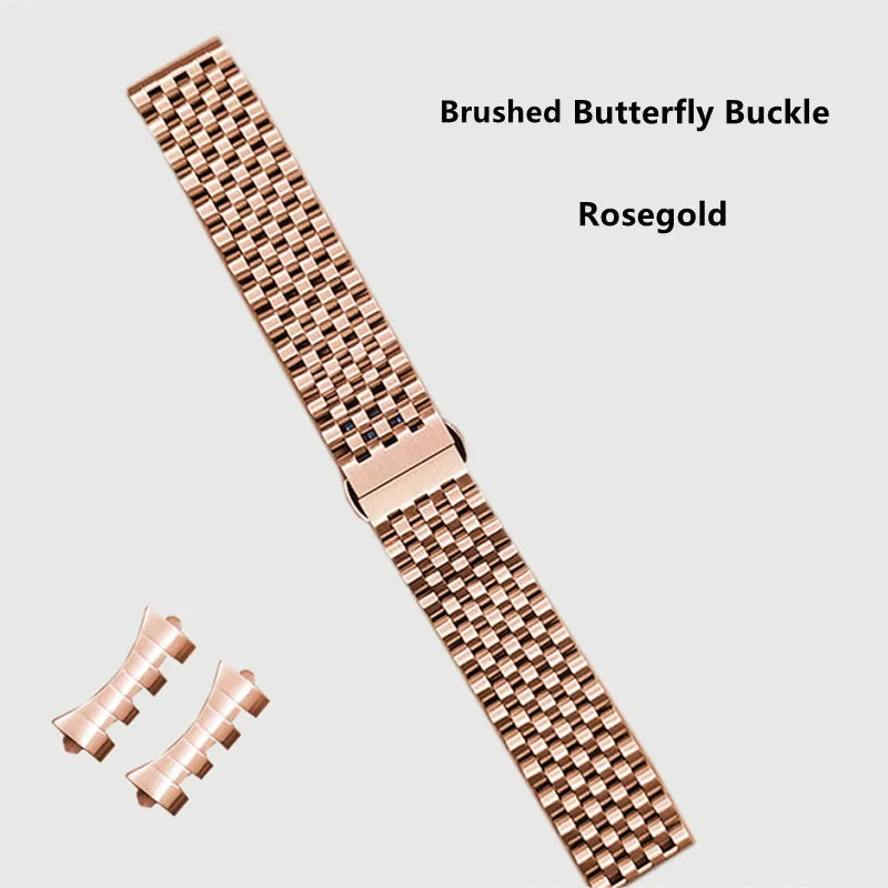 Cinturino universale in acciaio inossidabile, estremità diritta curva, sette perle di riso, bracciale, adatto a tutti gli orologi, 20 mm, 22 mm