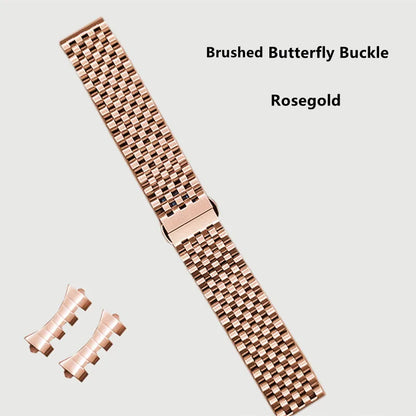 Cinturino universale in acciaio inossidabile, estremità diritta curva, sette perle di riso, bracciale, adatto a tutti gli orologi, 20 mm, 22 mm