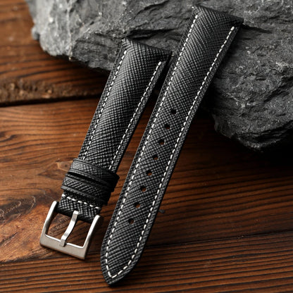 Cinturino per orologio in pelle bovina con motivo incrociato fatto a mano, cinturino in pelle curvo da 18 19 20 mm, braccialetto da uomo in stile retrò a sgancio rapido, blu nero