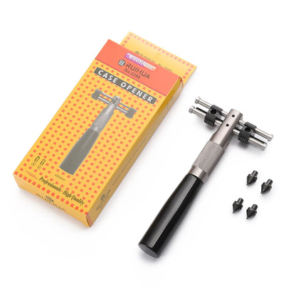 3-in-1 metal watchmaker tool: Adjustable case opener, press to close and open the case back, watch movement holder