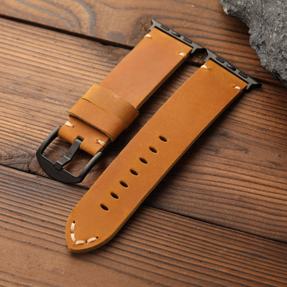 Cinturino in vera pelle bovina premium fatto a mano, vera pelle blu e gialla compatibile con Apple Watch 49MM 46MM 45MM 44MM Ultra S13