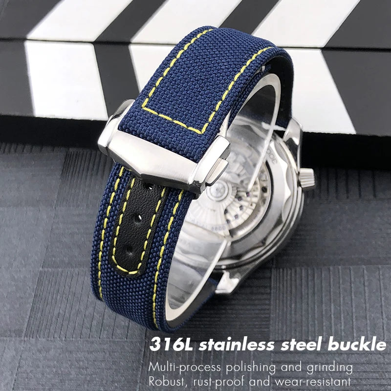 Canvas and Leather Watch Strap, 20mm, 22mm, 19mm, 21mm, for Omega Watch, Seamaster, Diver 300 Moon, AT150 AQUA TERRA, Nylon Bracelet Tools