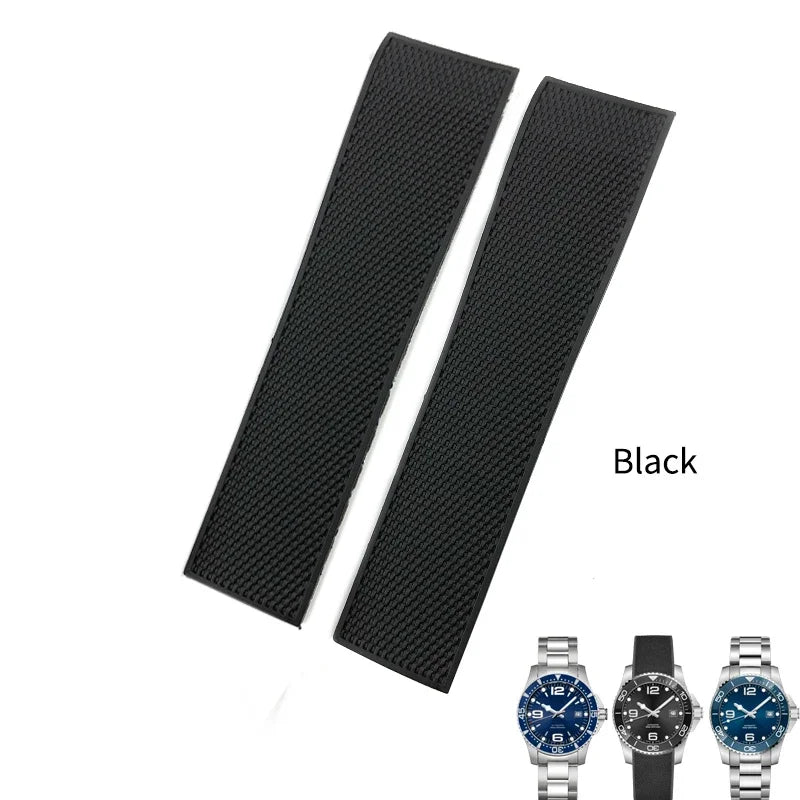 Bracelet de montre en caoutchouc et Silicone, 19mm 20mm 21mm, pour Longines Conquest HydroConquest L3.642 641 782 VHP, noir et bleu