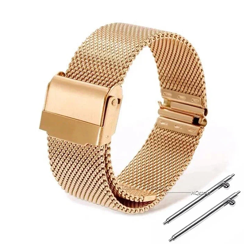Bracelet de montre milanais universel en acier inoxydable, bracelet en métal, bracelet noir, bracelet en or rose, 12mm, 14mm, 16mm, 18mm, 20mm, 22mm, 24mm