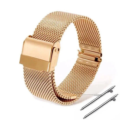 Bracelet de montre milanais universel en acier inoxydable, bracelet en métal, bracelet noir, bracelet en or rose, 12mm, 14mm, 16mm, 18mm, 20mm, 22mm, 24mm