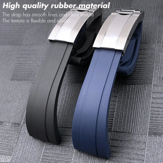 Cinturino per orologio in gomma, estremità metallica 21 mm, ricambio speciale per Rolex Datejust 41 mm m126 Oyster, cinturino per orologio in silicone, fibbia scorrevole con blocco