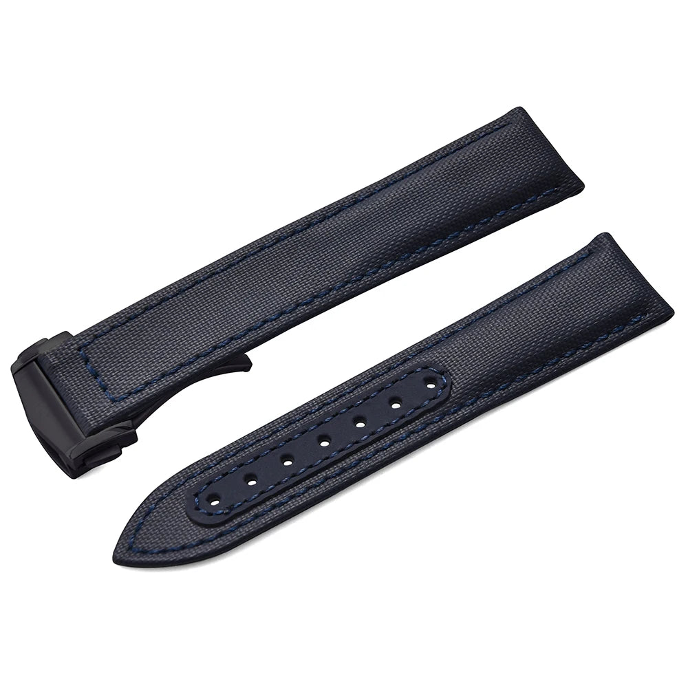 Bracelet de montre en Nylon en tissu voile, 20mm 22mm, en cuir, pour Omega Seamaster Swatch, boucle pliante, Bracelet universel