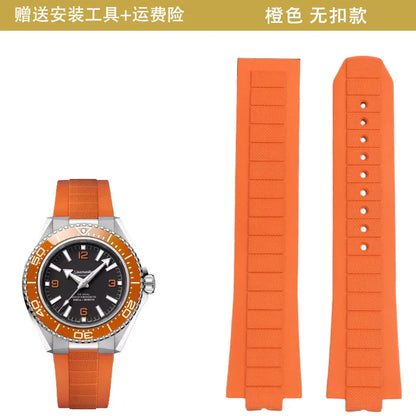 Cinturino in gomma fluoro per Omega Seamaster Planet Ocean 600M 217.32.42,217.30, cinturino per orologio subacqueo, ricambio cinturino in gomma FKM, 21mm