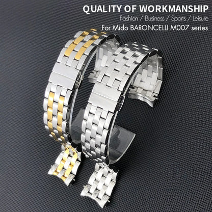 Cinturino per orologio da 18 mm in acciaio inossidabile con estremità curva per MIDO BARONCELLI M007 M007207A, bracciale in metallo massiccio color oro rosa argento da donna