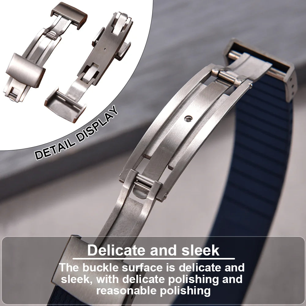 Bracelet de montre en caoutchouc FKM 20mm Style Delugs boucle papillon en argent découpée