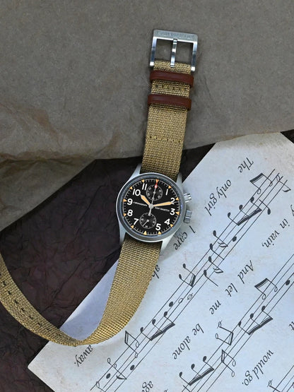 Cinturino per orologio San Martin, pezzo unico, 20 mm, nylon resistente, acciaio inossidabile 316L, fibbia ad ardiglione con logo, fibbia in pelle retrò militare SN0105