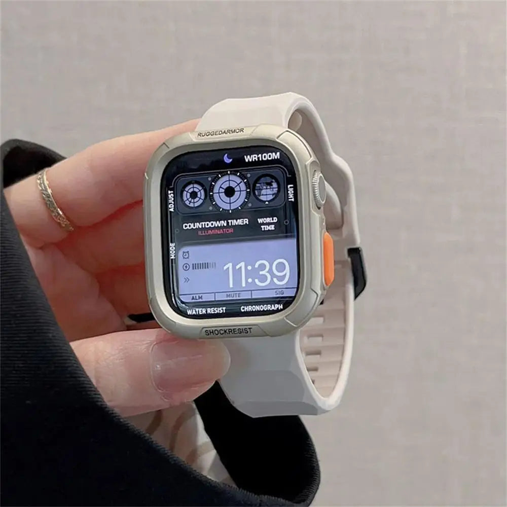 Liquid Silicone Strap + TPU Case for iWatch 10 9 8 SE 7 6 for Apple Watch 42MM 46MM 49MM