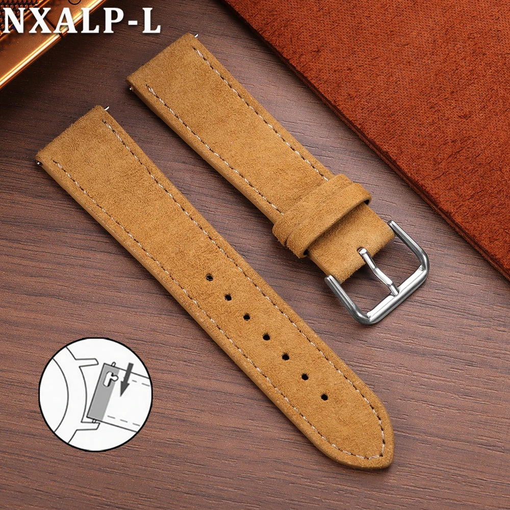 Bracelet en daim Vintage 18mm 19mm 20mm 22mm, en cuir de vache souple, à dégagement rapide, marron, accessoires pour femmes et hommes
