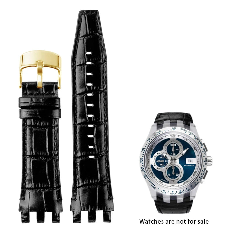 Bracelet de montre en cuir de vache, 22mm, noir, marron, bleu, blanc, avec outils, pour Swatch SVGK407 SVGK406 SVGK409 SVGK403