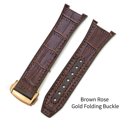 Concave Rubber Cowhide Watch Band, Silicone Leather Watch Strap, Special for Omega Constellation Foldover Structure, 25mm * 14mm