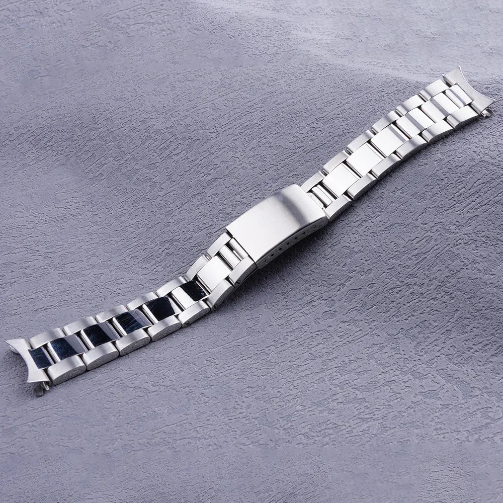 Cinturino per orologio da 19 mm, lucidatura argento, estremità curva e cava, stile Oyster, per SEIKO 5 SNXS73 75 77 79 80 81 SNFF05 SNXG47