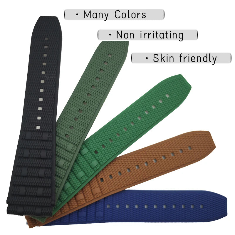 Natural Bubber watch strap 24mm, for Breitling Chronomat B01, black, green, blue, brown, soft fluorinated Silicone, 22mm