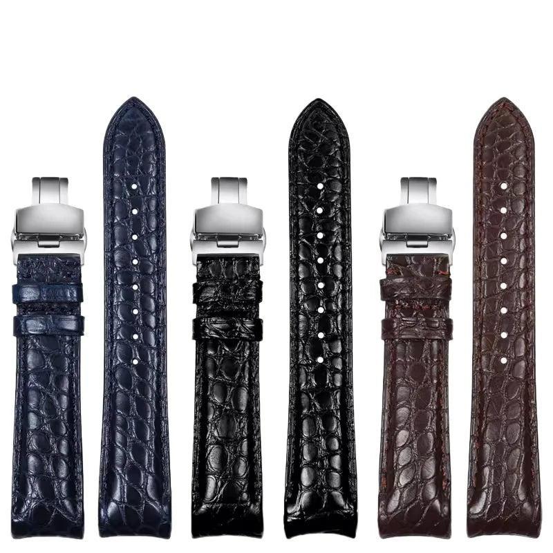 Bracelet de montre incurvé en peau de Crocodile, 20mm 22mm, pour Rolex Omega Tissot IWC Seiko, Bracelet en cuir véritable souple pour hommes