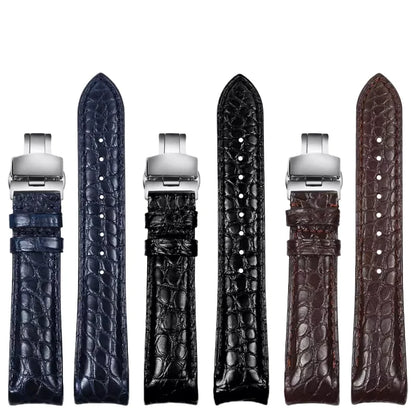 Bracelet de montre incurvé en peau de Crocodile, 20mm 22mm, pour Rolex Omega Tissot IWC Seiko, Bracelet en cuir véritable souple pour hommes