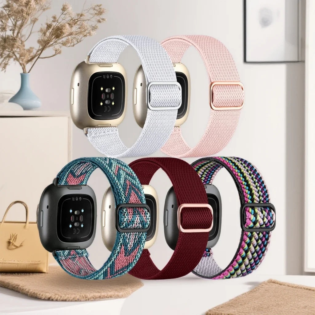 5-Pack Nylon Elastic Loop Bands for Fitbit Versa 4/Versa 3, Replacement Strap for Fitbit Versa 2/Sense 2/Sense Watch Band