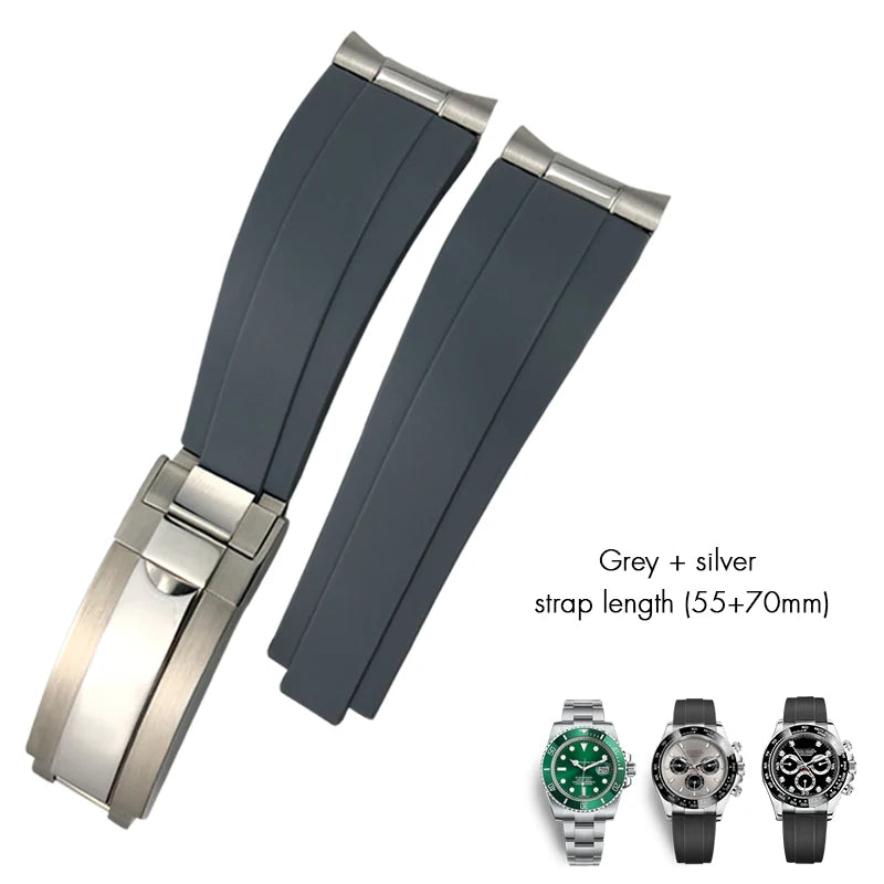 Cinturino per orologio in gomma a maglie metalliche, estremità curva, 20 mm, per orologio Rolex Daytona GMT Yacht Master Submariner, cinturino verde alla moda