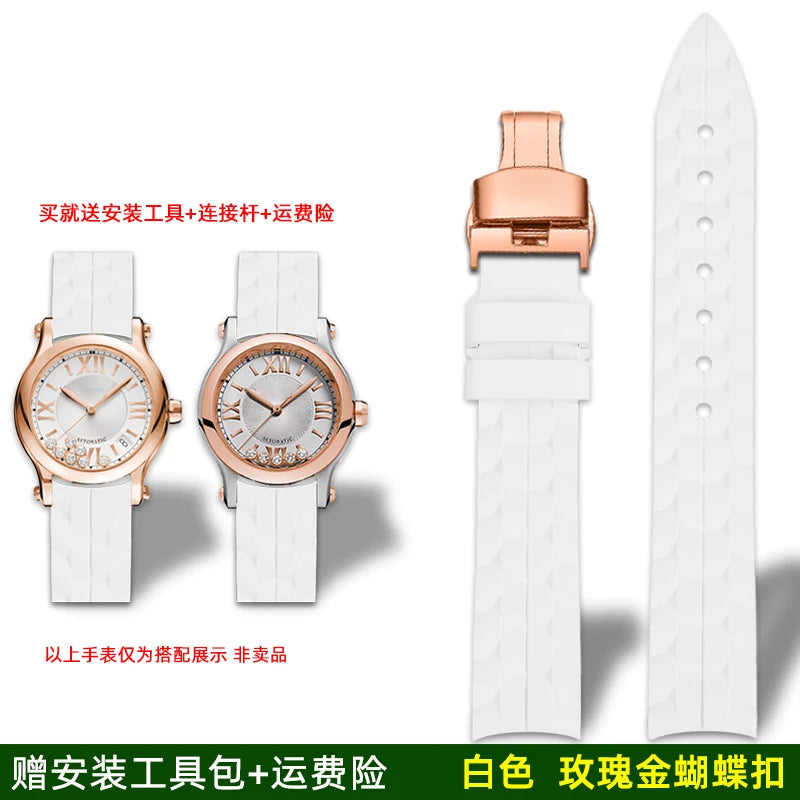 Montre Chopard Happy Diamond avec bracelet en silicone pour femme, bracelet de montre en caoutchouc étanche 15mm 18mm