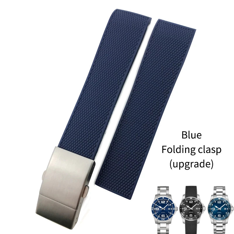 Bracelet de montre en caoutchouc et Silicone, 19mm 20mm 21mm, pour Longines Conquest HydroConquest L3.642 641 782 VHP, noir et bleu