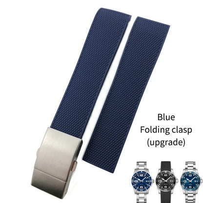 Bracelet de montre en caoutchouc et Silicone, 19mm 20mm 21mm, pour Longines Conquest HydroConquest L3.642 641 782 VHP, noir et bleu