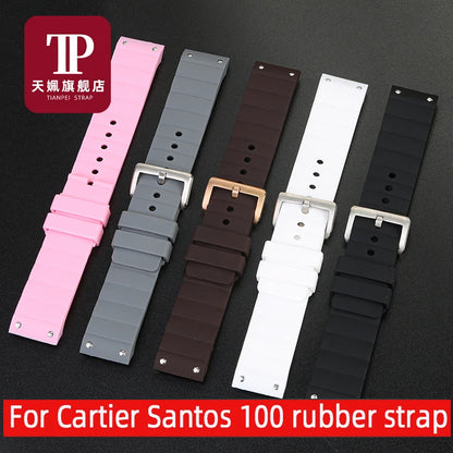 20mm 23mm bracelet de montre pour Cartier Santos Sandoz Santos 100 bracelet de montre en Silicone en caoutchouc hommes et femmes noir