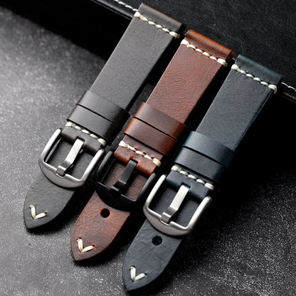 Handmade Vintage Calfskin Watch Strap for Men, Brown and Blue Strap, Soft Strap, Oil-Resistant, 18mm, 19mm, 20mm, 21mm, 22mm, 24mm