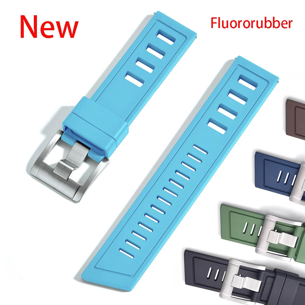 New heavy duty FKM watch strap 20mm 22mm quick release waterproof fluoro rubber watch band 5mm thick unisex suitable for dive sport watch