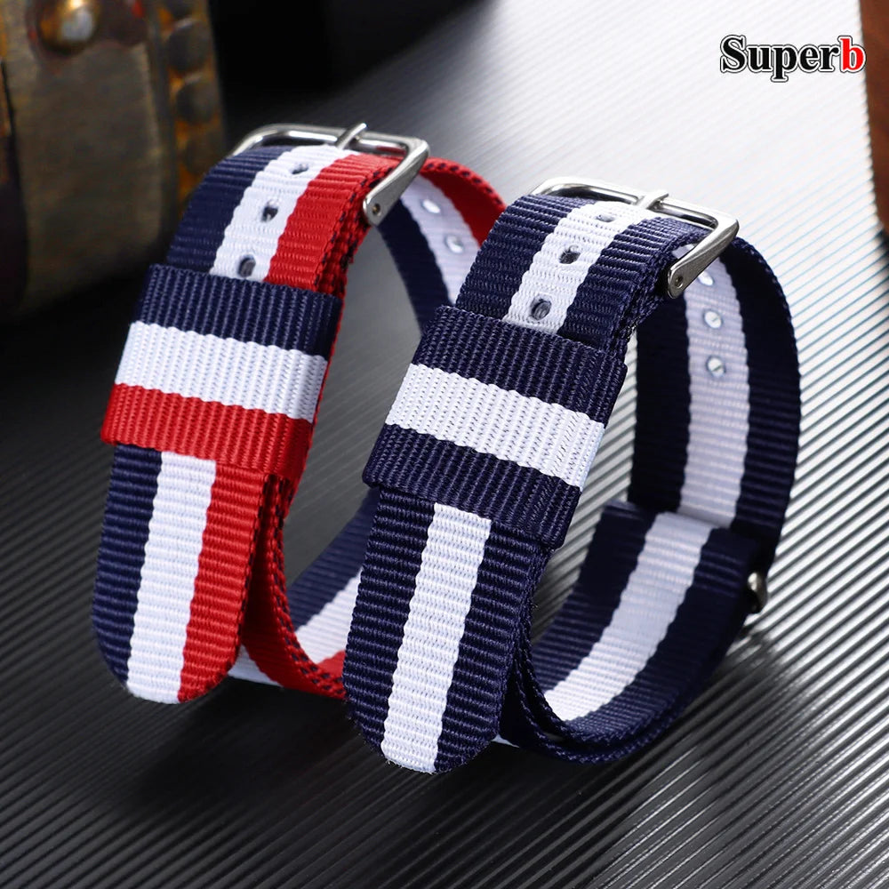 16/18/20mm Nylon Watch Band, Universal Canvas Strap for Men and Women, One-Piece Woven Bracelet