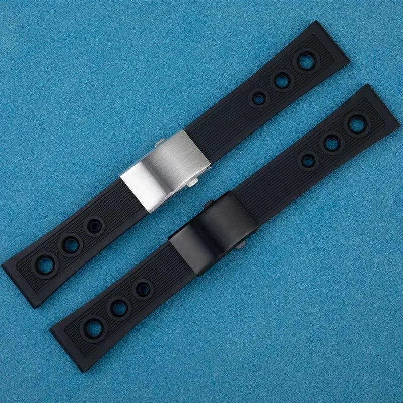 Universal Soft Rubber Watch Strap, Black, 22mm, 24mm, for Breitling Super Ocean Avenger Huawei, Folding Clasp Bracelet