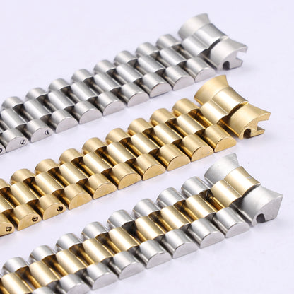 Cinturino per orologio in acciaio inossidabile massiccio argento e oro da 13, 17, 20 e 21 mm per Rolex Oyster Perpetual Date, bracciale metallico.