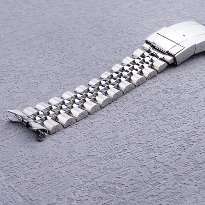 Jubilee silver watch strap with hollow curved end, solid screw links, strap for SeaM 5, SNXSCafe K1, SNXS75, SNXS77, SNXS79K1, SNX79J1, 19mm