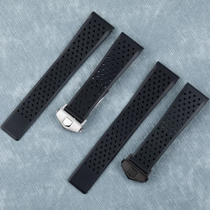 Quality 22mm watch strap for TAG, for HEUER CARERA AQUARACER, soft black rubber watch bands, universal parts for wrist straps