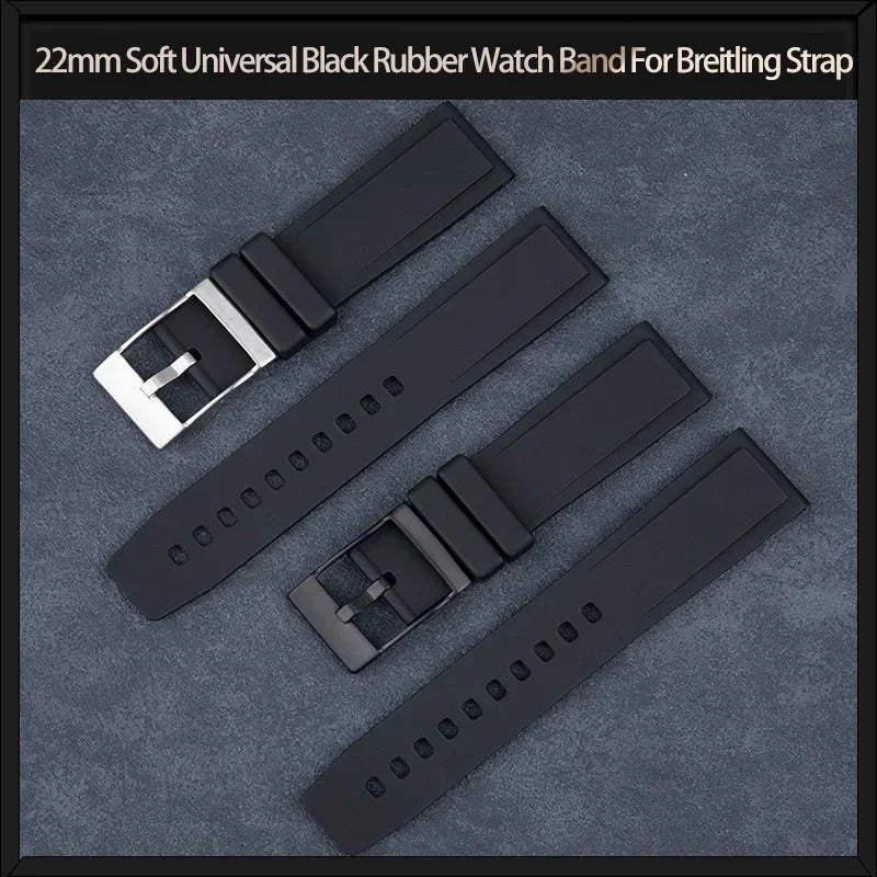 Bracelet de montre universel en caoutchouc noir souple, 22mm, pour Breitling, série Superocean Avenger Heritage, ceinture étanche