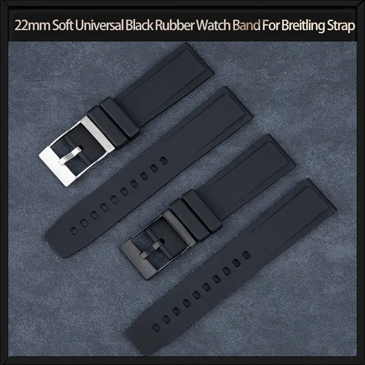 Cinturino universale in gomma nera morbida, 22mm, per Breitling, serie Superocean Avenger Heritage, impermeabile
