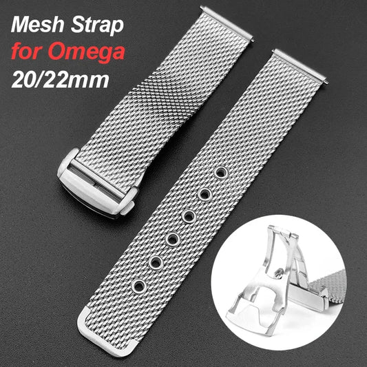 Bracelet en maille milanaise 22 20mm, pour Omega 007, en acier inoxydable, pour Seamaster 300, fermoir pliant Original, Bracelet d'affaires
